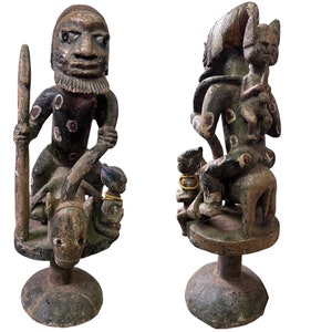 Vintage Yoruba Shango Horseman Sculpture: Authentic African Tribal Art