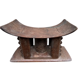 Taburete Ashanti tallado a mano: auténtico mobiliario tribal ghanés, trono del rey Asante