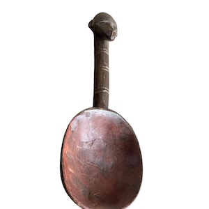 Antique Baule Wood Spoon: Handcrafted African Tribal Art Sculpture