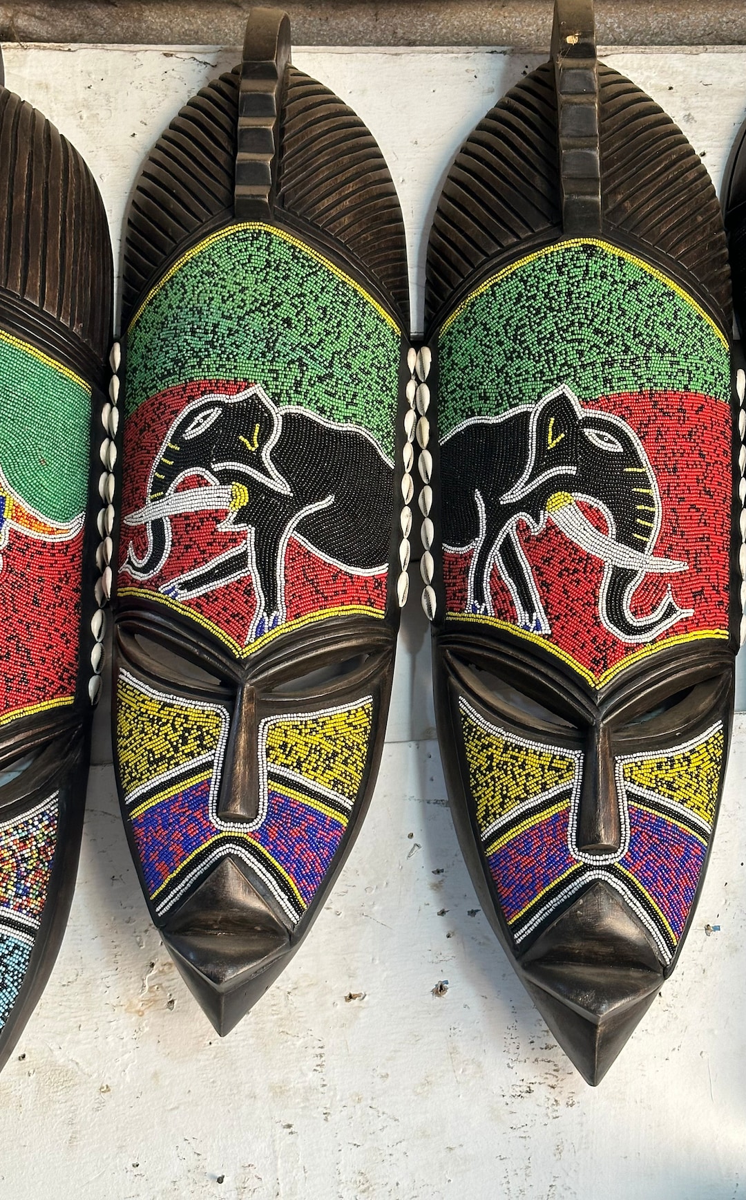 Beaded Tribal Wall Mask, Hand Carved Wooden Wall Decorative Art