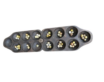 Handcrafted Wooden Mancala Board Game, African Oware, Family Game Night