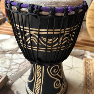 Handmade African Djembe Drum: Sese Wood, Goat Skin, 13.5 Inches