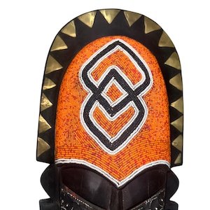 Beaded African Mask: Hand Carved Sese Wood Tribal Decor image 8