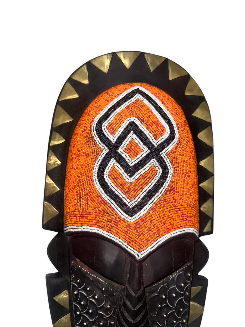 Beaded African Mask: Hand Carved Sese Wood Tribal Decor image 8