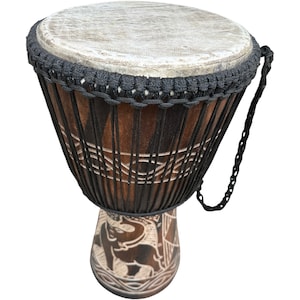 Handmade Djembe Drum: 22-inch Tweneboa Wood Carving, Antelope Skin