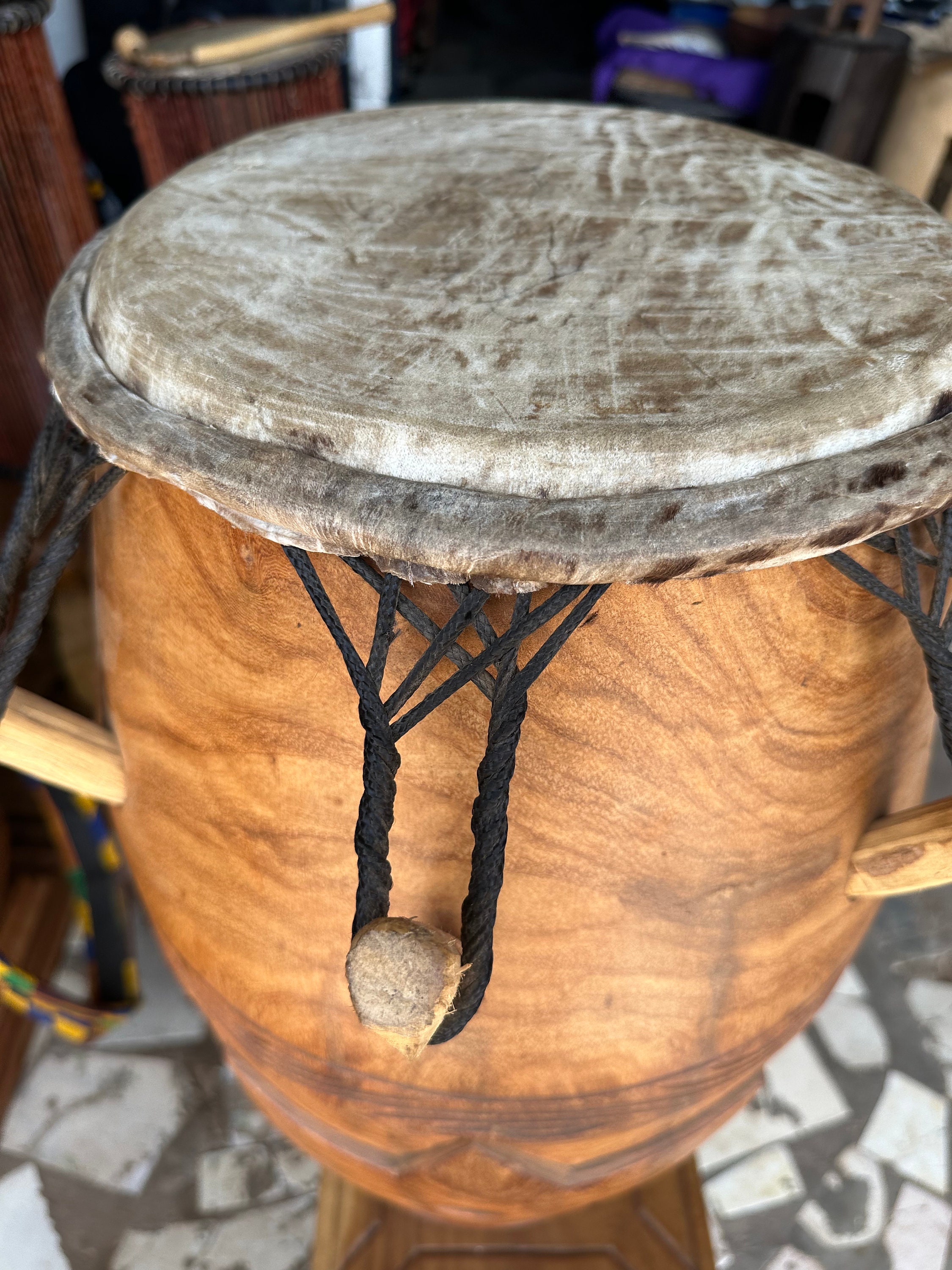 Vintage Kpanlogo Drum: XL West African Peg Drum, Ghana Musical