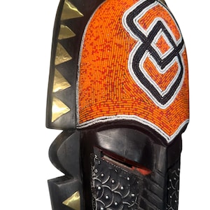 Beaded African Mask: Hand Carved Sese Wood Tribal Decor image 7
