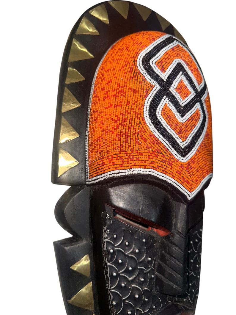 Beaded African Mask: Hand Carved Sese Wood Tribal Decor image 7