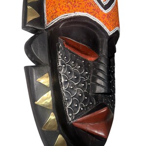 Beaded African Mask: Hand Carved Sese Wood Tribal Decor image 10