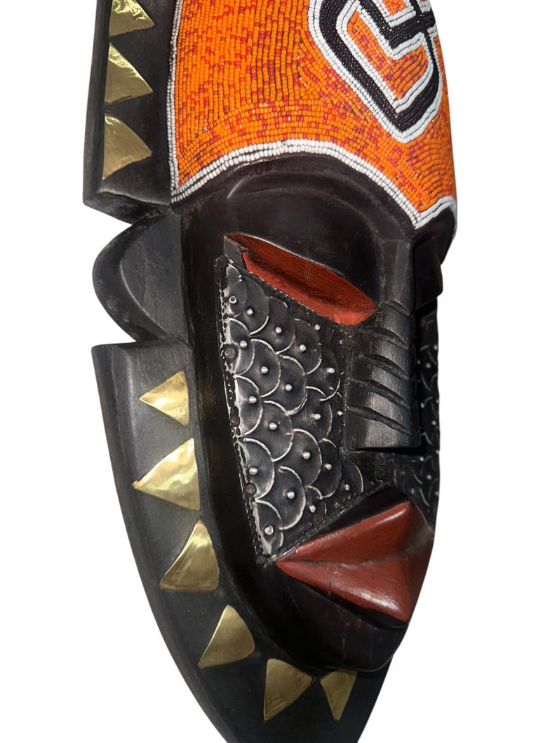 Beaded African Mask: Hand Carved Sese Wood Tribal Decor image 10