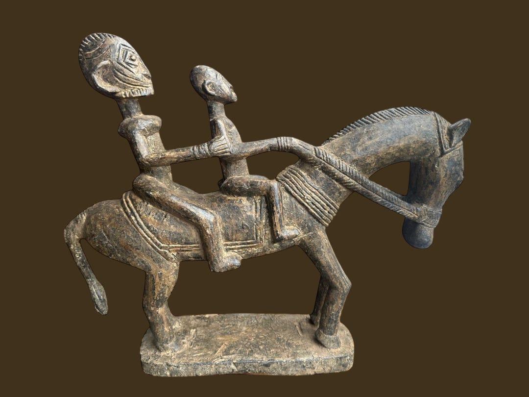 Dogon Horse Rider Sculpture: Antique Hand-Carved African Equestrian Art