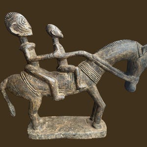 Dogon Horse Rider Sculpture: Antique Hand-Carved African Equestrian Art