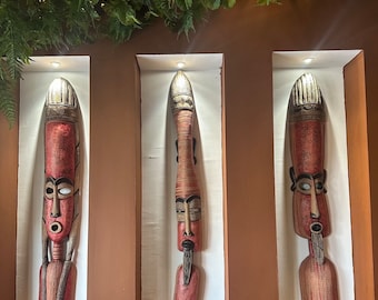 Handcrafted African Tribal Wall Mask Set, Wooden Ethnic Decor (40 Inches)