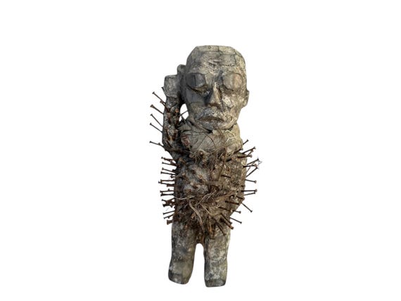 Nkisi Nkondi Power Figure, Authentic African Nail Fetish, Kongo