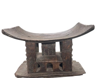 Taburete Ashanti vintage tallado a mano: decoración tribal ghanesa