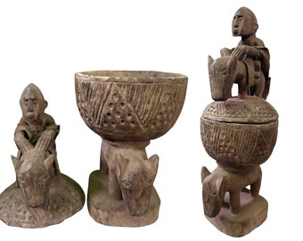 Vasija ritual Dogon Hogon: Arte tribal africano tallado a mano