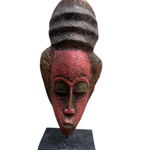 Ivorian Baule Dance Mask Exquisite Handpainted Wood Sculpture Rustic Tribal Art for Home Decor, Handcrafted Table Accent from Côte d&#39;Ivoire