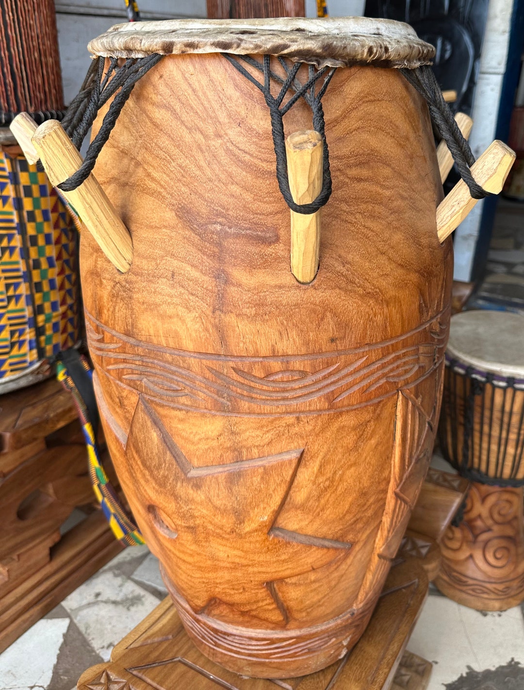 Vintage Kpanlogo Drum: XL West African Peg Drum, Ghana Musical