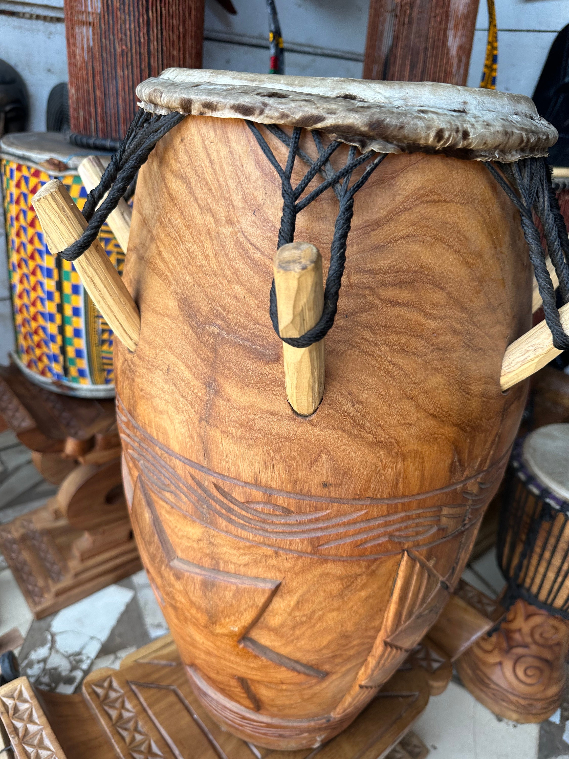 Vintage Kpanlogo Drum: XL West African Peg Drum, Ghana Musical