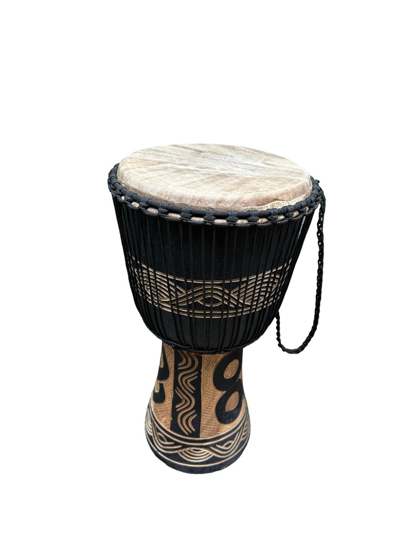 Djembe Drum, Hand Carved Musical Instrument Solid Wood Percussion Drum