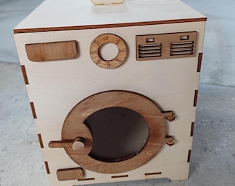 Foglio tagliato al laser per contenitore per lavatrice in formato SVG DXF | Piano tagliato al laser per contenitore per lavatrice in formato SVG DXF | Decorazione per lavanderia Glowforge