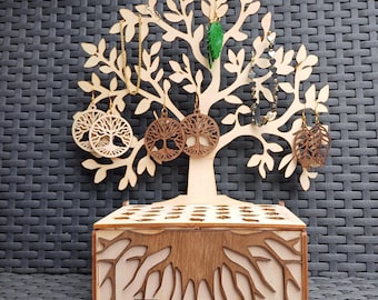 Boite à bijoux arbre de vie -  Fichier de découpe laser DXF-SVG pour vos bagues, colliers, bracelets et boucles d'oreilles.