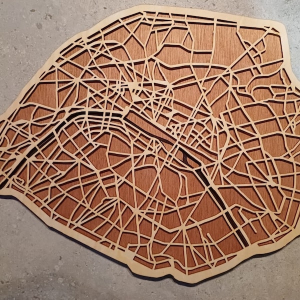 Plan de Paris - Paris city map - Fichier numérique DXF-SVG pour découpe laser sur bois