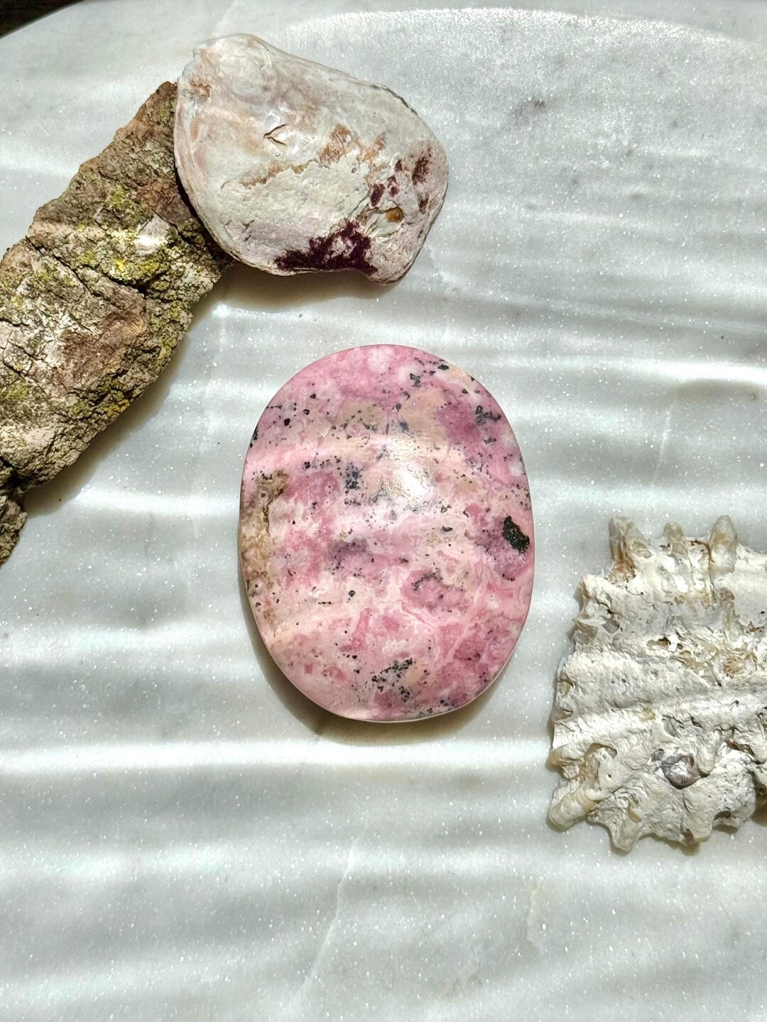 Pink Peruvian Rhodonite Palm Stone | Peruvian Rhodonite | Pink Crystal ...