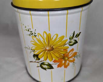 Vintage Pair of Ceramic Pottery Square Canister Fruit Floral Birds