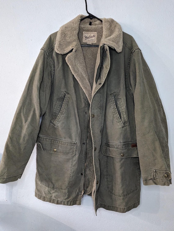 Woolrich Faux Wool Shearling Lined Vtg Chore Coat Mens Size Large
