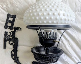 Vintage Swivel Cast Iron Hobnail Milk Glass Wall Lamp