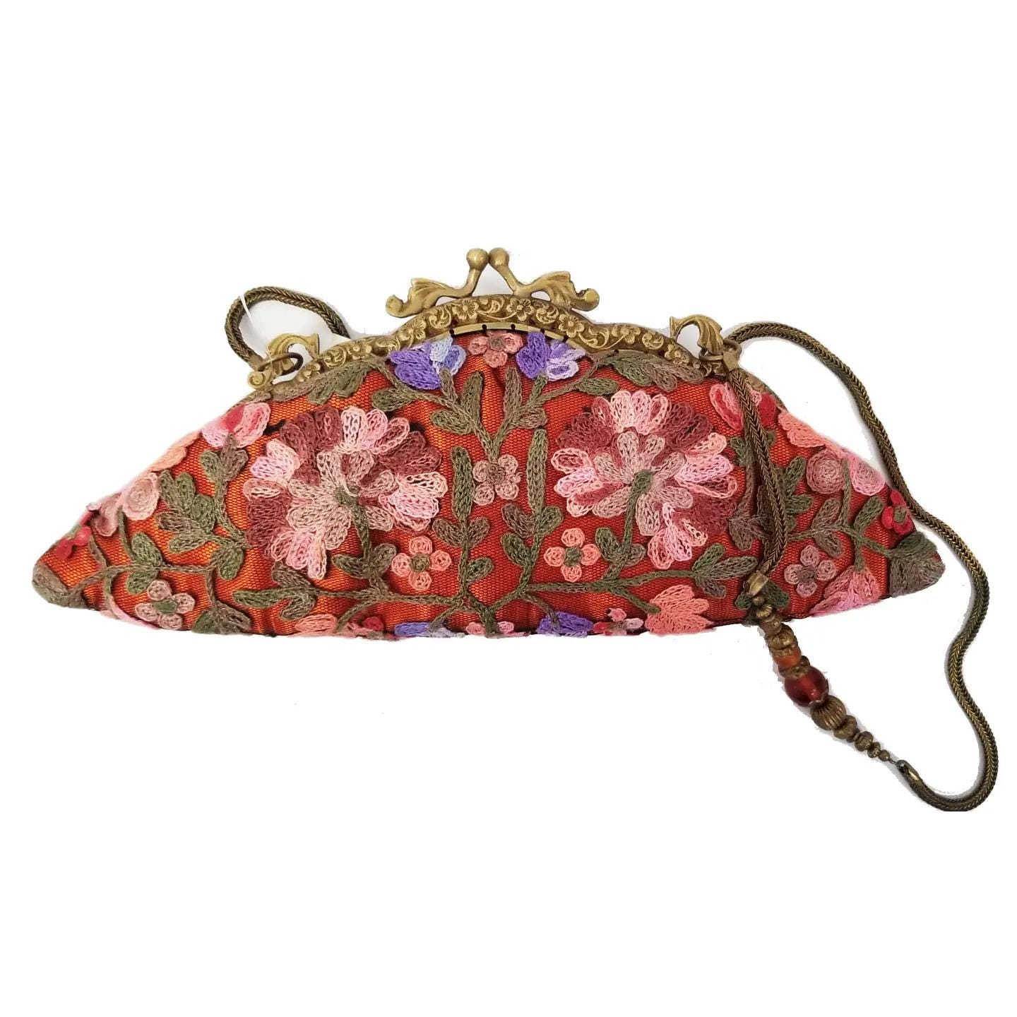 Sac à Main Ancien Et Gants Dorés - Style Art Déco Avec Fermoir Turnlock - Occasion Vintage