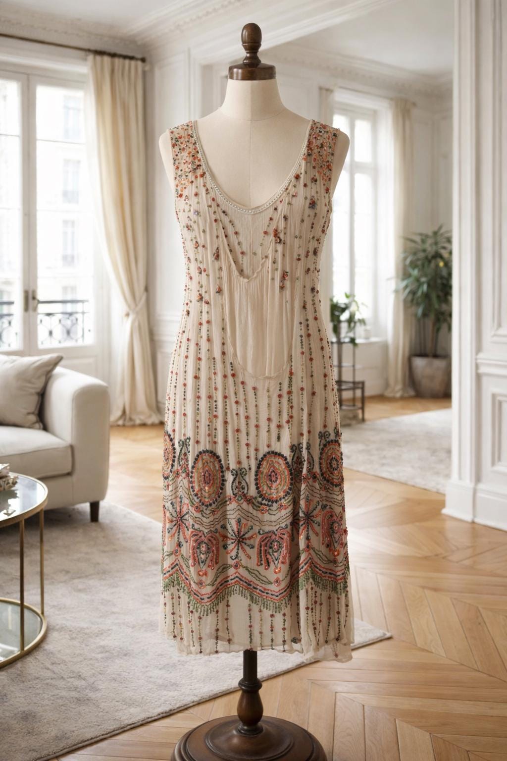silk 1920's style dresses Vintage 1920s Cornflower Blue Tambour Beaded Silk Dress