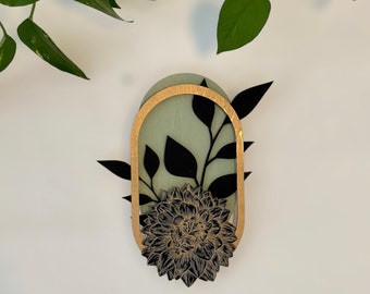 handgefertigte Wanddeko (Wandbild) aus Holz - Blume Dahlie- Wunschfarbe
