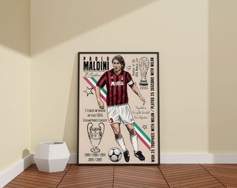Paolo Maldini AC Milan Poster / Football Legends / Sports Canvas Poster / Wall Art / Wall Decor / Premium Matte Vertical Poster / 4K Quality