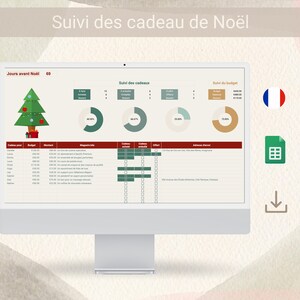 Modèle suivi cadeaux de Noël, Feuille de calcul Google Sheets, Budget cadeaux de Noël, Planification budgétaire de Noël, Version française