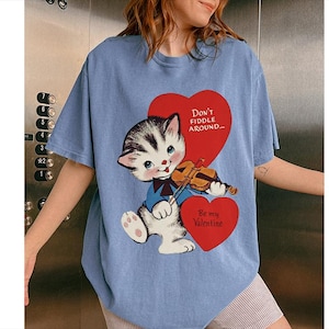 Retro Valentines Tee Comfort Colors® Shirt Cute Cat Valentines Day Shirt Cat Lover Gift Valentines Retro Romantic Trendy Valentines Vibes