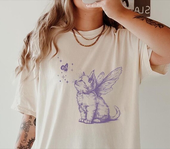 Cute Kitten Comfort Colors® Kitten With Butterfly Wings Celestial Cat Fairycore Vitage Cat Shirt Vintage Cat Shirt Silly Cat Shirt Retro Cat