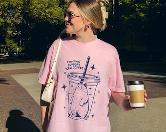 Emotional Support Iced Coffee Shirt Comfort Colors® Cat And Coffee Shirt Chonk Shirt Coffee Lovers Tshirt Funny Fat Cat Shirt Cute Cat Tee