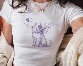 Cute Kitten Baby Tee Kitten With Butterfly Wings Celestial Cat Fairycore Vitage Cat Shirt Vintage Cat Shirt Silly Cat Shirt Retro Cat Mom