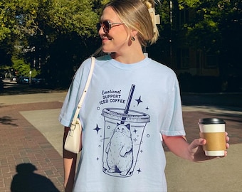 Emotional Support Iced Coffee Shirt Comfort Colors® Cat And Coffee Shirt Chonk Shirt Coffee Lovers Tshirt Funny Fat Cat Shirt Cute Cat Tee