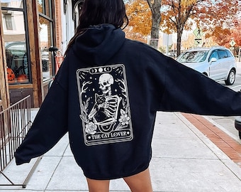 Cat Lover Tarot Sweatshirt Cat Mom Gift Hoodie Cat Dad Skeleton Shirt Tarot Card Sweatshirt Black Cat Tarot Cat Lover Gift Moon Phase Cat