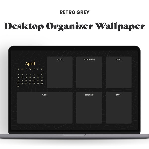 Desktop Organizer Wallpaper + folder icons | Calendar 2023 & 2024 | Minimalist Retro Gray set | Mac and Windows compatible