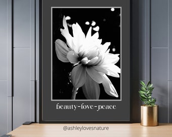 Arte digital / Descarga instantánea floral / Impresión de arte / Arte botánico imprimible / Arte de pared / Blanco y negro / Impresión de arte floral
