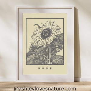 Vintage Sunflower Art Print | Botanical Printable Art | Retro Home Decor | Aesthetic Room Decor | Digital Wall Art | Retro Wall Art