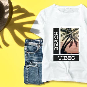 Tropical Beach Vibes Shirt - Summer Palm Tree T-Shirt for Men and Women - Relaxed Fit Retro Sunset Tee - Perfect Summer Gift