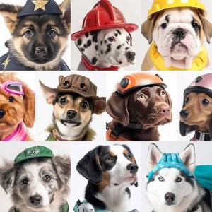 Conjunto de 10 héroes Mighty Patrol Pups imprime arte de la pared, imágenes de cachorros de perros reales, imprimibles en la guardería, dormitorio para niños, descarga digital instantánea
