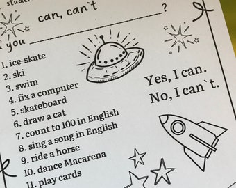 Can you skateboard? - 22 questions for English learners aged 9-11.