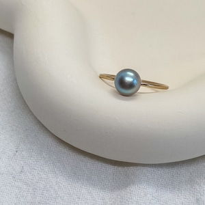 Genuine Button Pearl Ring, 14K Gold Filled Freshwater Pearl Ring, Silver Gray Stacking Pearl Ring, Dainty Thin Ring, Gift For Her