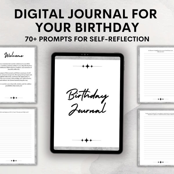 Birthday Journal, 70+ Prompts for Self-Reflection, Celebrate your Journey, Guided Gratitude Questions, Birthday Gift, Digital Present, PDF